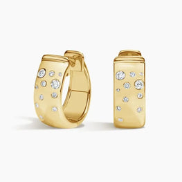 Cascade Moissanite Diamond Huggie Earrings in 14k Yellow Gold Plated