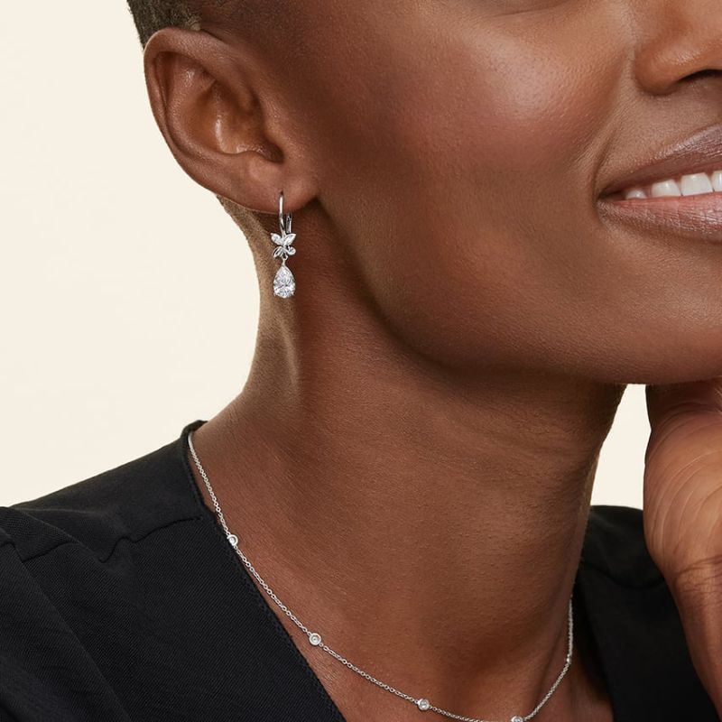Calla Moissanite Diamond Drop Earrings in Silver