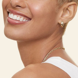 Cascade Moissanite Diamond Huggie Earrings in 14k Yellow Gold Plated