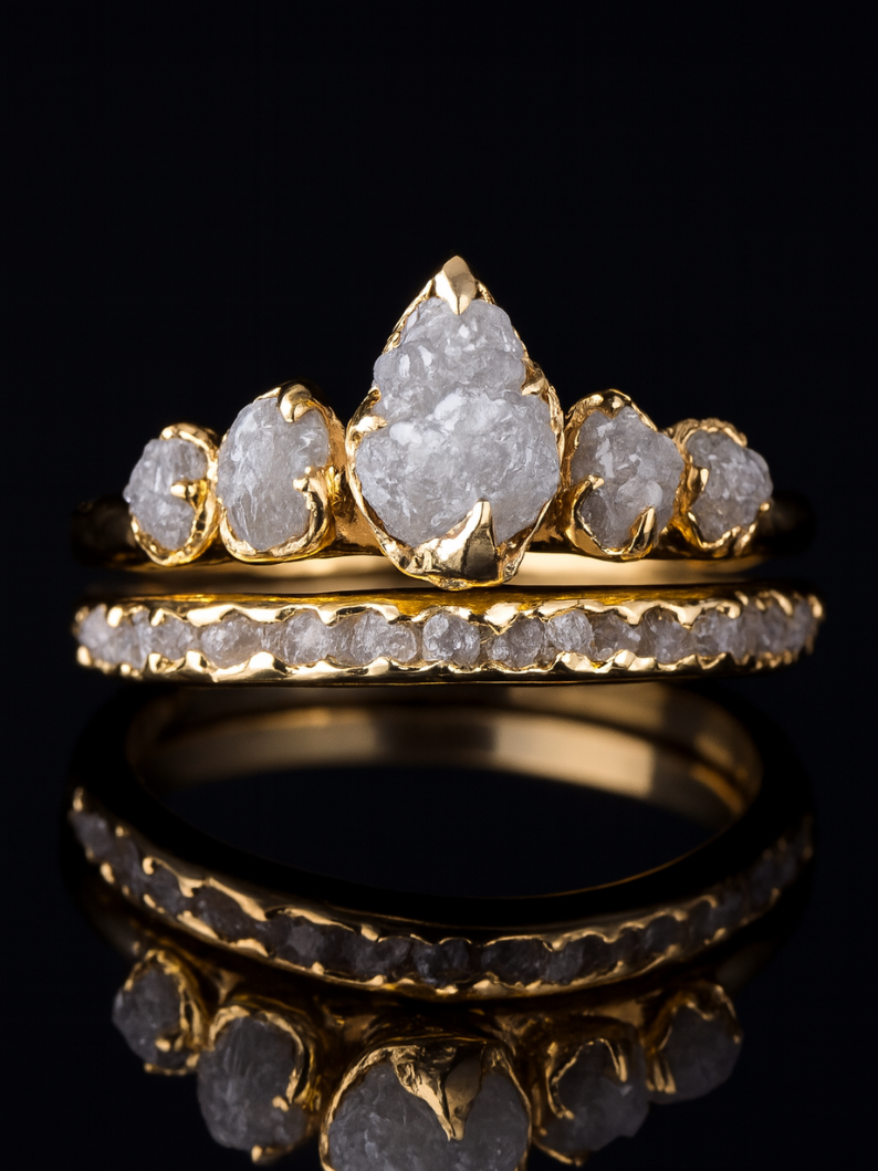 Elegant Natural Rough Diamond Wedding Ring