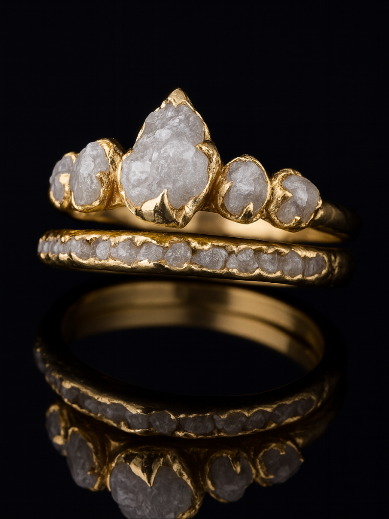 Elegant Natural Rough Diamond Wedding Ring