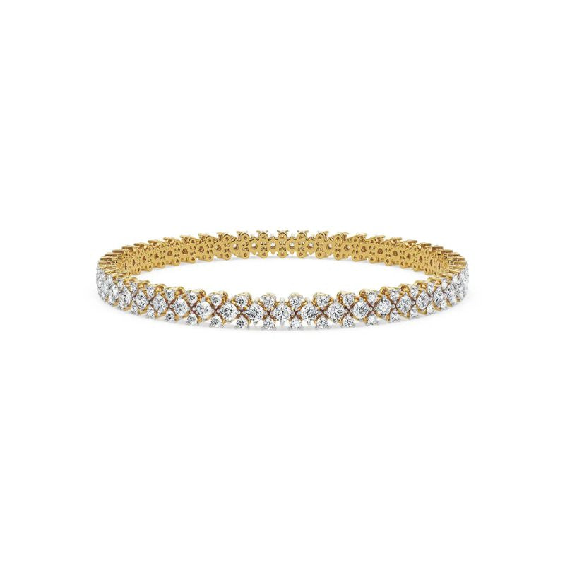 Elegant Double Row Diamond Tennis Bangle Bracelet in 14k Yellow Gold Plated