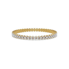 Elegant Double Row Diamond Tennis Bangle Bracelet in 14k Yellow Gold Plated