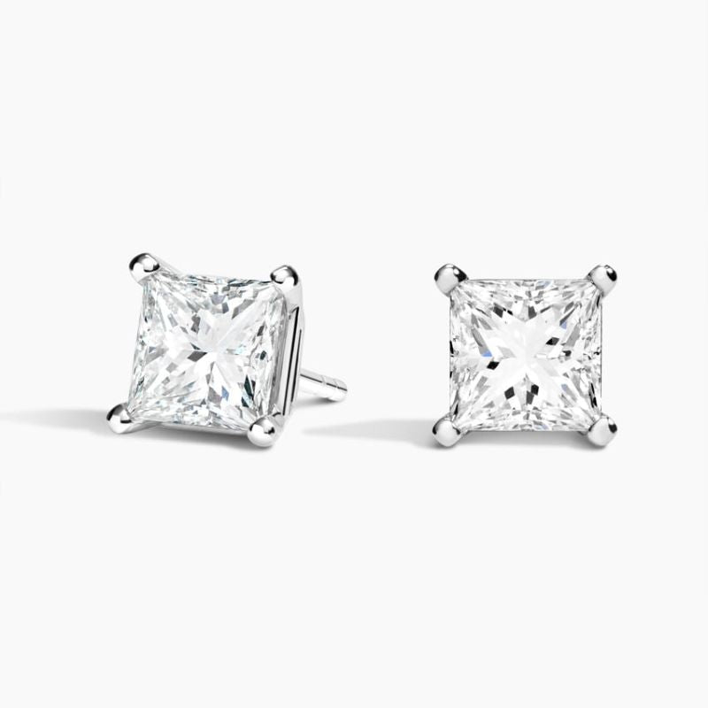 Perfect Princess Cut Moissanite Solitaire Earrings
