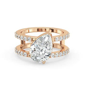 Pear Cut Two Gold  Band Diamond Ring Anniversary rings for women, 