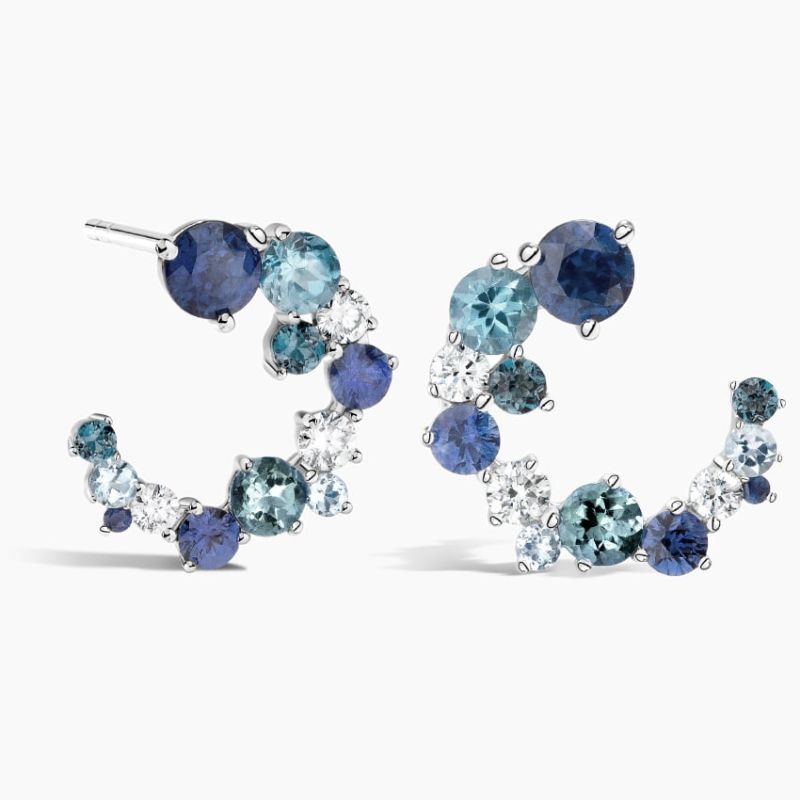 Hydrangea Bouquet Open Diamond Hoop Earrings in Silver