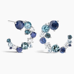 Hydrangea Bouquet Open Diamond Hoop Earrings in Silver