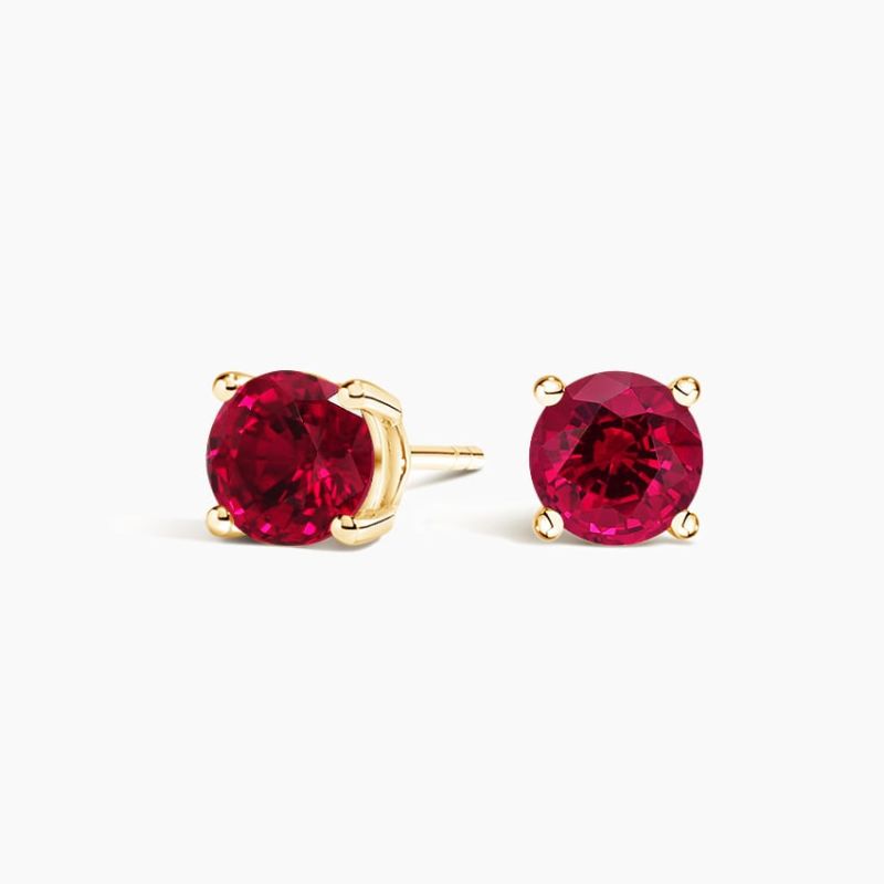 Natural Pink Gemstone Stud Earrings in 14K Yellow Gold Plated
