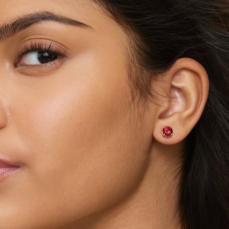 Natural Pink Gemstone Stud Earrings in 14K Yellow Gold Plated