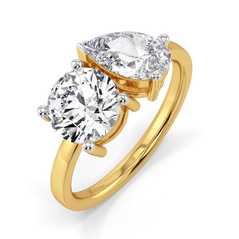 Elegant Round & Pear Moissanite Diamond Toi et Moi Ring