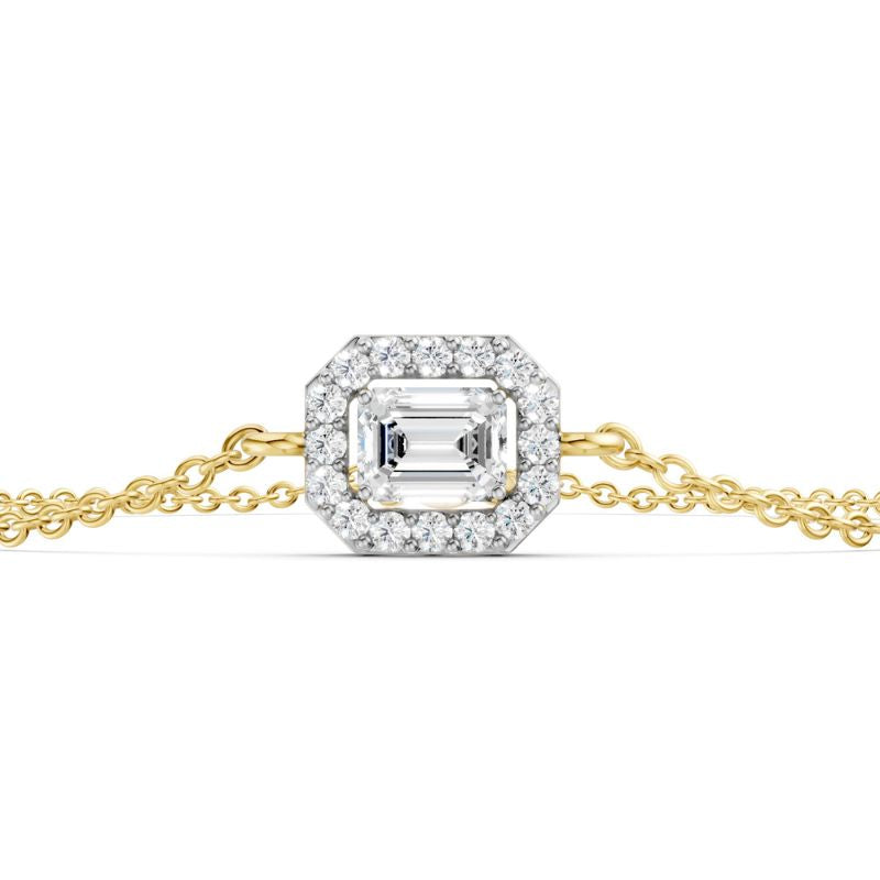 Emerald-Round Moissanite Diamond Adjustable Halo Chain Bracelet