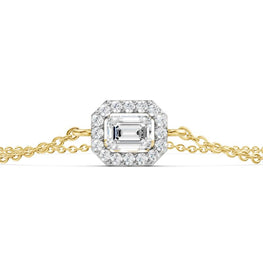 Emerald-Round Moissanite Diamond Adjustable Halo Chain Bracelet