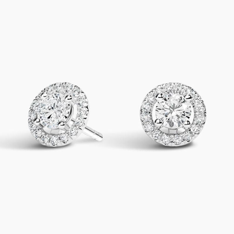 Round Cut Moissanite Diamond Halo Stud Earrings