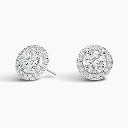 Round Cut Moissanite Diamond Halo Stud Earrings