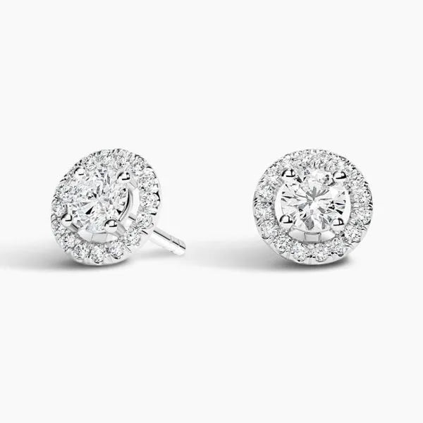 Round Cut Moissanite Diamond Halo Stud Earrings