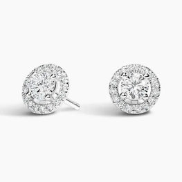 Round Cut Moissanite Diamond Halo Stud Earrings