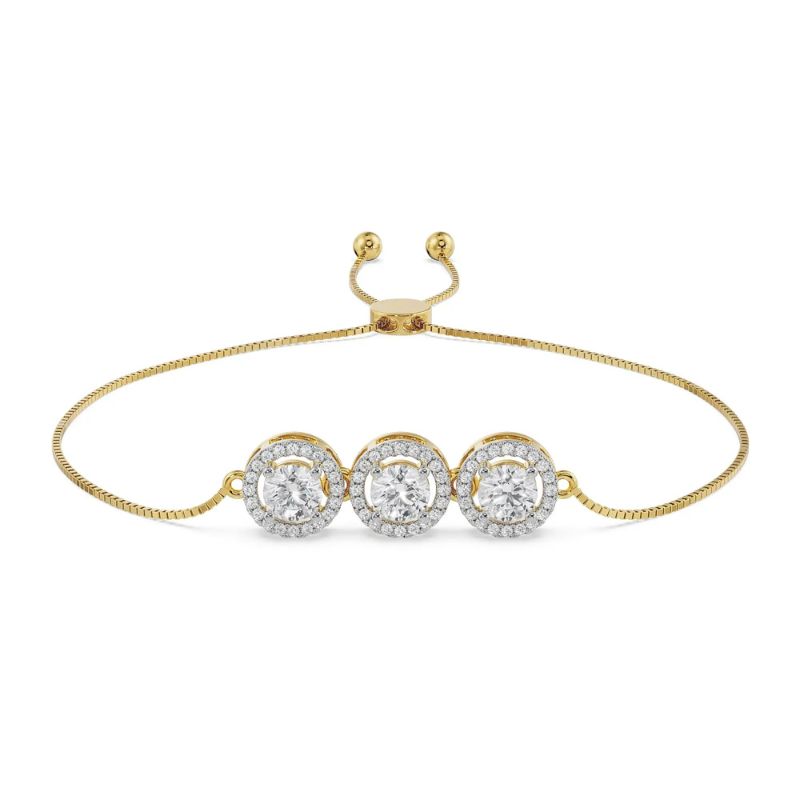 Three-Stone Moissanite Halo Adjustable Bracelet
