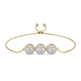 Three-Stone Moissanite Halo Adjustable Bracelet