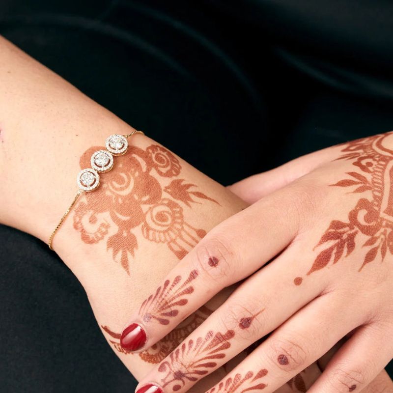 Three-Stone Moissanite Halo Adjustable Bracelet