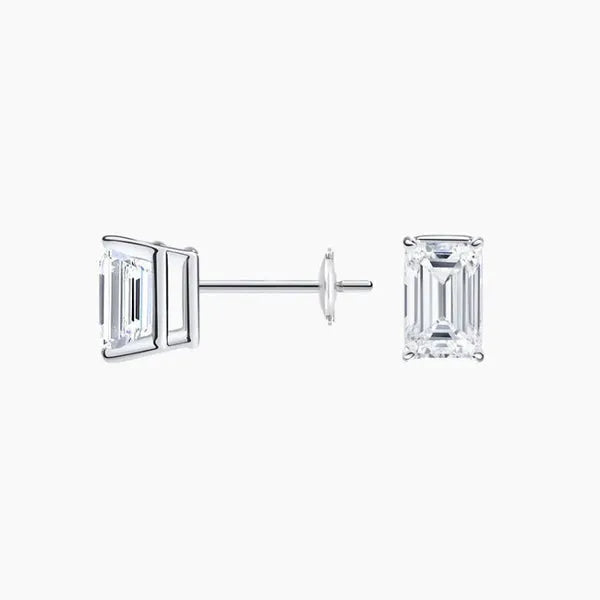 Emerald Cut Moissanite Diamond Stud Earrings in 14k White Gold Plated