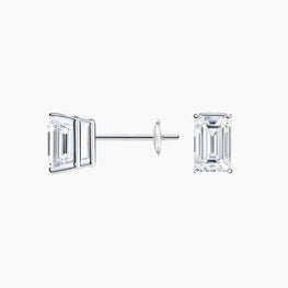 Emerald Cut Moissanite Diamond Stud Earrings in 14k White Gold Plated
