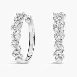 Luxe Baguette Moissanite Diamond Cluster Hoop Earrings 14k White Gold Plated