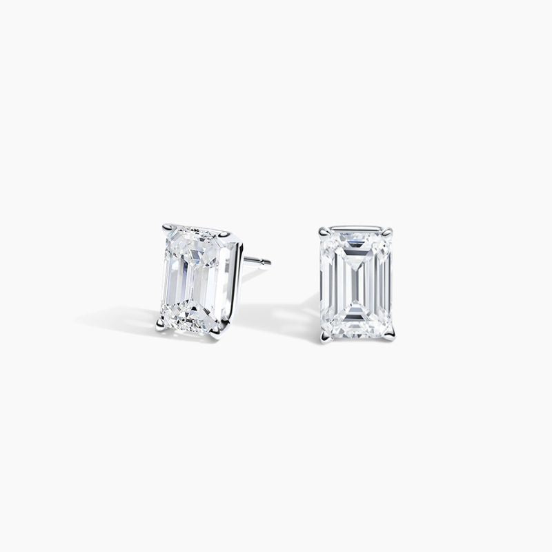 Emerald Cut Moissanite Diamond Stud Earrings in 14k White Gold Plated