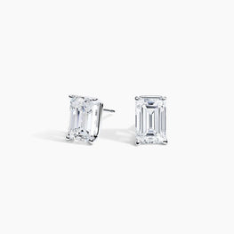 Emerald Cut Moissanite Diamond Stud Earrings in 14k White Gold Plated