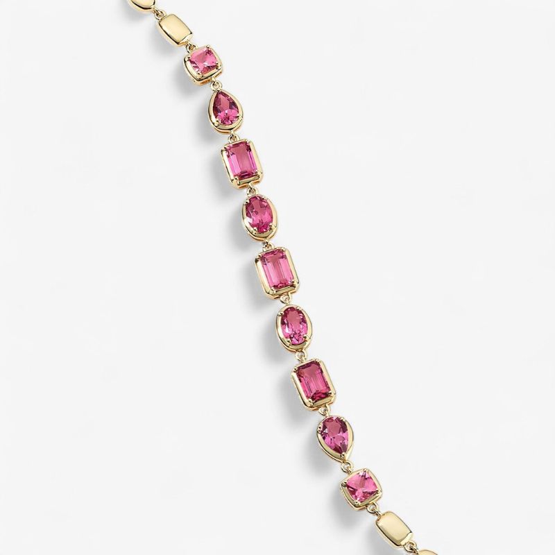 Gemma Pink Multi Shape Linked Bracelet in 14k Yellow Gold Plated