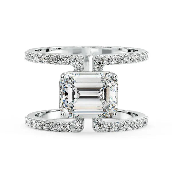 Elegant Emerald & Round Moissanite Cocktail Ring