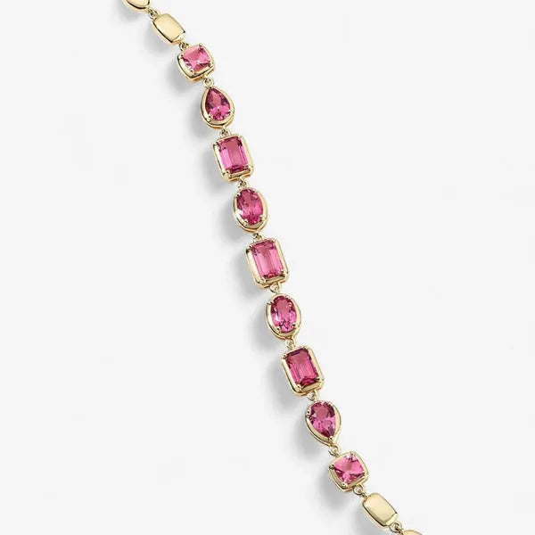 Gemma Pink Multi Shape Linked Bracelet in 14k Yellow Gold Plated