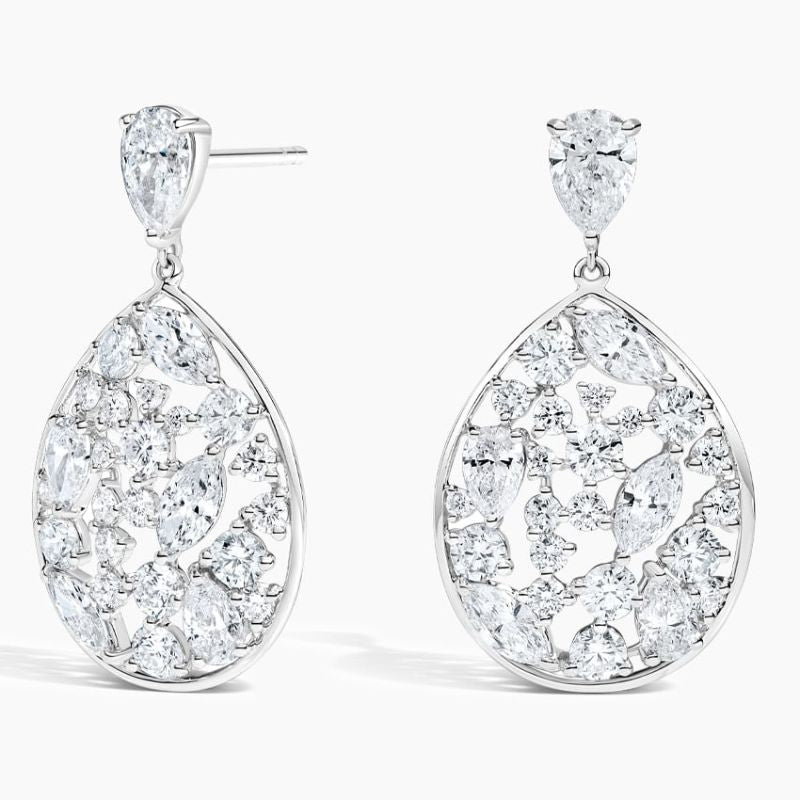 Multi-Stone Moissanite Diamond Drop Earrings 14k White Gold Plated