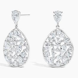 Multi-Stone Moissanite Diamond Drop Earrings 14k White Gold Plated