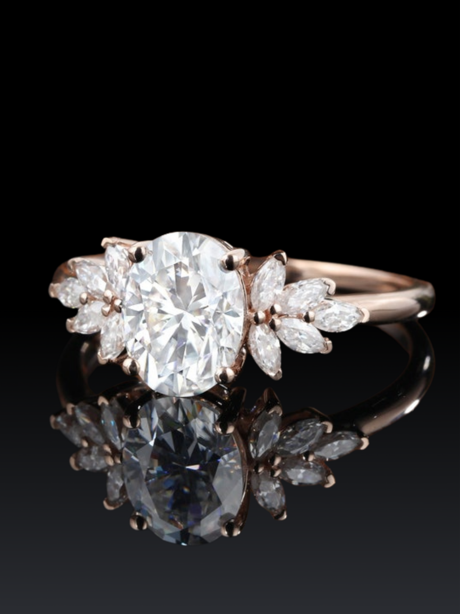 Oval & Marquies Cut Moissanite Cluster Wedding Ring