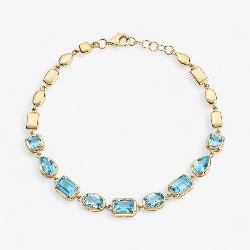 Gemma Light Blue Multi Shape Linked Bracelet in 14k Yellow Gold Plated