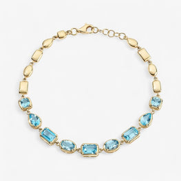 Gemma Light Blue Multi Shape Linked Bracelet in 14k Yellow Gold Plated