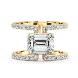 Elegant Emerald & Round Moissanite Cocktail Ring