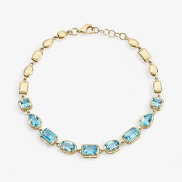 Gemma Light Blue Multi Shape Linked Bracelet in 14k Yellow Gold Plated
