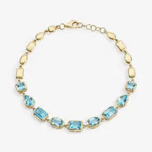 Gemma Light Blue Multi Shape Linked Bracelet in 14k Yellow Gold Plated