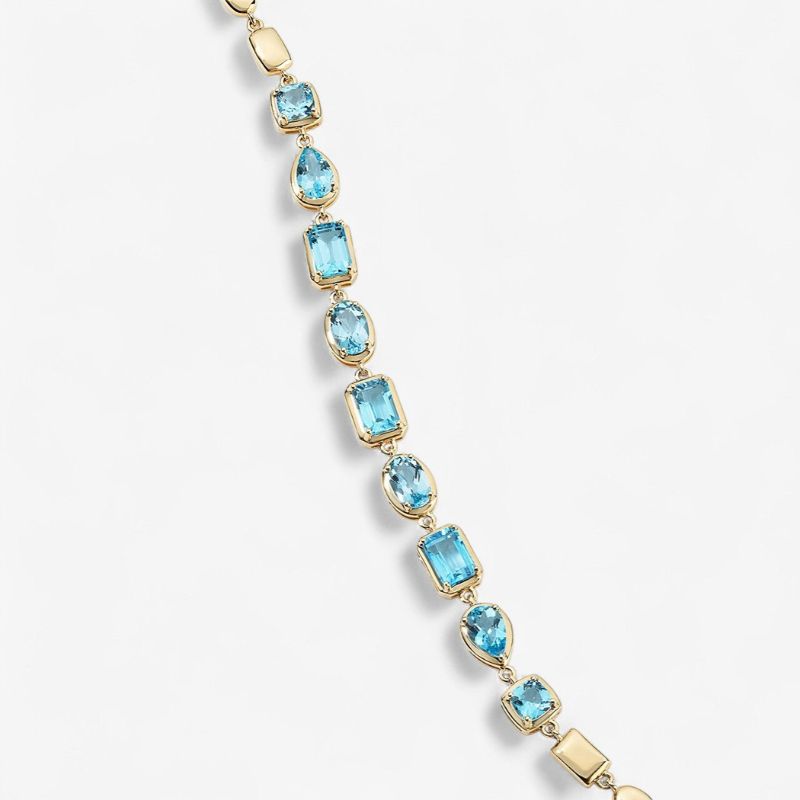 Gemma Light Blue Multi Shape Linked Bracelet in 14k Yellow Gold Plated