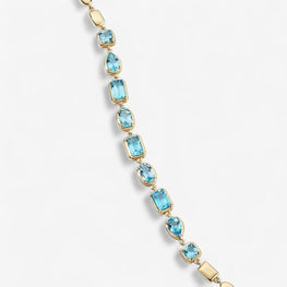 Gemma Light Blue Multi Shape Linked Bracelet in 14k Yellow Gold Plated