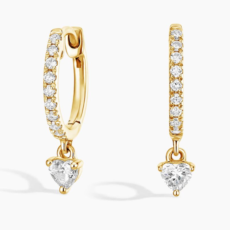 Heart Shape Moissanite Diamond Huggie Earrings in 14k Yellow Gold Plated