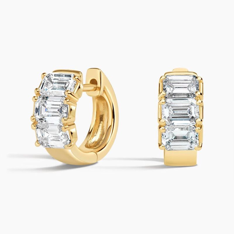 Emerald Shape Moissanite Diamond Hoop Earrings in 14k Yellow Gold Plated