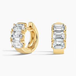 Emerald Shape Moissanite Diamond Hoop Earrings in 14k Yellow Gold Plated