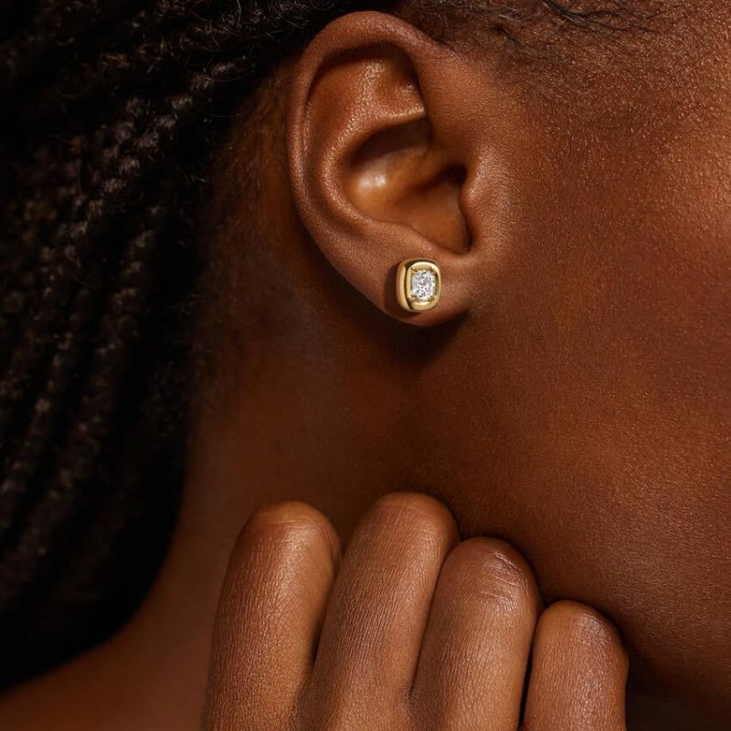 Andrea Cushion Lab Diamond Earrings in 14k Yellow Gold Plated