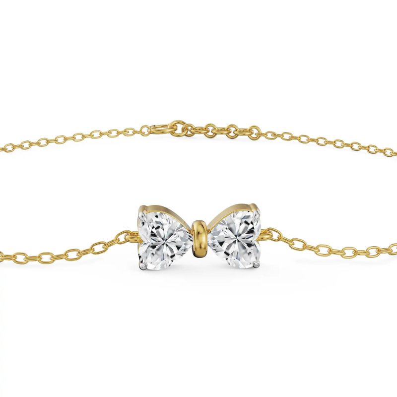Elegant Butterfly Heart Diamond Chain Bracelet in 14k Yellow Gold Plated