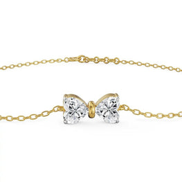 Elegant Butterfly Heart Diamond Chain Bracelet in 14k Yellow Gold Plated