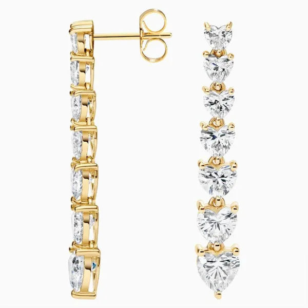 Heart Shaped Moissanite Diamond Tennis Earrings in 14k Yellow Gold Plated