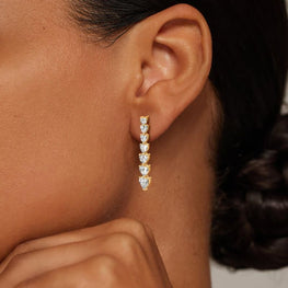 Heart Shaped Moissanite Diamond Tennis Earrings in 14k Yellow Gold Plated