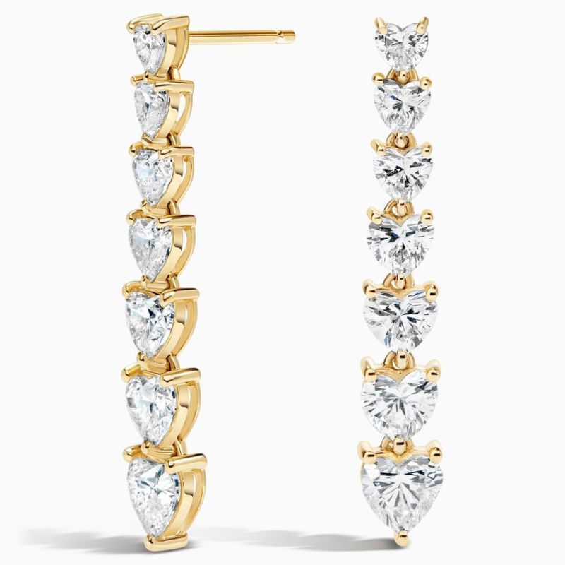 Heart Shaped Moissanite Diamond Tennis Earrings in 14k Yellow Gold Plated